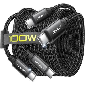 imageJSAUX 100W USB C to USB C Cable 2Pack 66FT Type C Fast Charging Cord Compatible with iPhone 17iPhone AiriPhone 17 ProiPhone 17 Pro Max iPhone 1615 Series Galaxy SNote MacBook iPad  GreyBlack