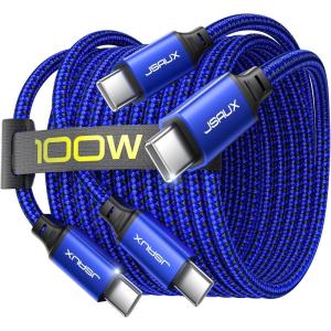 imageJSAUX 100W USB C to USB C Cable 2Pack 66FT Type C Fast Charging Cord Compatible with iPhone 17iPhone AiriPhone 17 ProiPhone 17 Pro Max iPhone 1615 Series Galaxy SNote MacBook iPad  GreyBlue