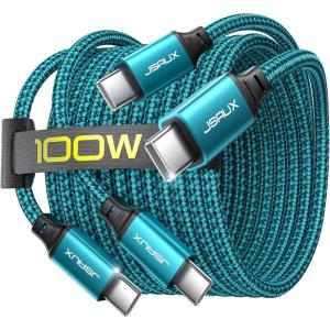 imageJSAUX 100W USB C to USB C Cable 2Pack 66FT Type C Fast Charging Cord Compatible with iPhone 17iPhone AiriPhone 17 ProiPhone 17 Pro Max iPhone 1615 Series Galaxy SNote MacBook iPad  GreyGreen