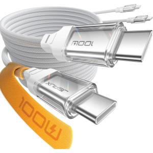 imageJSAUX 100W USB C to USB C Cable 2Pack 66FT Type C Fast Charging Cord Compatible with iPhone 17iPhone AiriPhone 17 ProiPhone 17 Pro Max iPhone 1615 Series Galaxy SNote MacBook iPad  GreyCrystal White