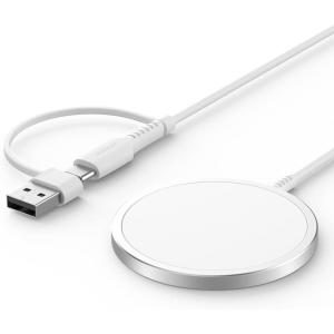 imageJSAUX Charger for iPhone 17 Magsafe Wireless Charging Compatible with iPhone 17 Air Pro Max1615141312 Series Magnetic Mag Safe Charging Pad Aluminum Alloy USB ampamp USB C Dual Ports  BlueSilver