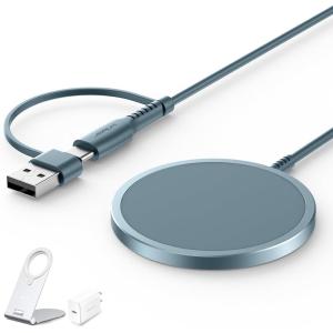 imageJSAUX Charger for iPhone 17 Magsafe Wireless Charging Compatible with iPhone 17 Air Pro Max1615141312 Series Magnetic Mag Safe Charging Pad Aluminum Alloy USB ampamp USB C Dual Ports  BlueBlueFull Set