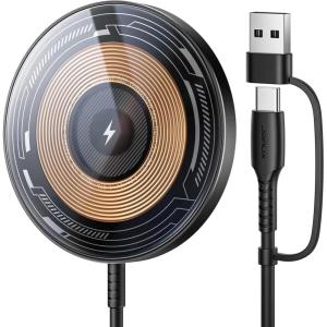 imageJSAUX Charger for iPhone 17 Magsafe Wireless Charging Compatible with iPhone 17 Air Pro Max1615141312 Series Magnetic Mag Safe Charging Pad Aluminum Alloy USB ampamp USB C Dual Ports  BlueClearBlack