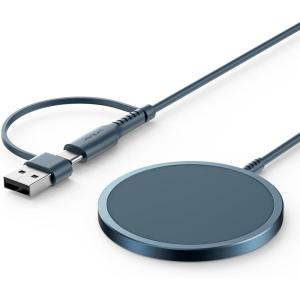 imageJSAUX Charger for iPhone 17 Magsafe Wireless Charging Compatible with iPhone 17 Air Pro Max1615141312 Series Magnetic Mag Safe Charging Pad Aluminum Alloy USB ampamp USB C Dual Ports  BlueBlue