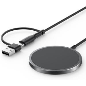 imageJSAUX Charger for iPhone 17 Magsafe Wireless Charging Compatible with iPhone 17 Air Pro Max1615141312 Series Magnetic Mag Safe Charging Pad Aluminum Alloy USB ampamp USB C Dual Ports  BlueBlack