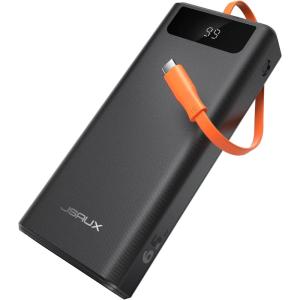 imageJSAUX Power Bank 20000mAh 65W with USB C Charging Cable USB C Laptop Portable Charger PD30 External Battery Pack for Steam Deck iPhone 17161514 MacBook Pro iPad Pro Galaxy S24 ROG Ally XBlack