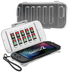 imageJSAUX Protective Case for Nintendo Switch 2 2025 Hard Carrying Shell Slim ampamp Portable Dustproof Builtin 10 Game Card Slot TravelCarry Full Protection Cover  Translucent Black PC0116Clear