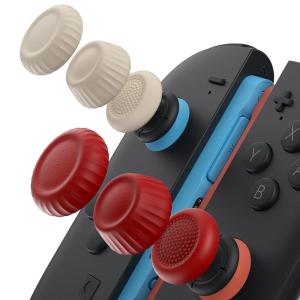 imageJSAUX Thumb Grips for Nintendo Switch 2 2025 Switch Thumb Grip Caps Ergonomic Design Enhanced Gaming Grip Comfortable ampamp Durable Joycon Grip Button Stick Cover  Purple 3Pairs6pcsRed and Beige