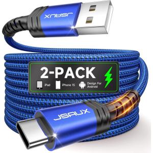 imageJSAUX USB C Cable 2Pack 66ft USB A to USB Cord Fast Charging for iPhone 17 iPhone Air iPhone 17 Pro iPhone 17 Pro Max iPhone 16iPhone 15 Series Samsung S20 S10 Note 20 10 Car Play  RedBlue