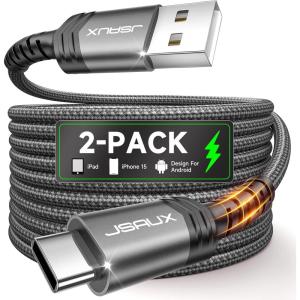 imageJSAUX USB C Cable 2Pack 66ft USB A to USB Cord Fast Charging for iPhone 17 iPhone Air iPhone 17 Pro iPhone 17 Pro Max iPhone 16iPhone 15 Series Samsung S20 S10 Note 20 10 Car Play  RedGrey