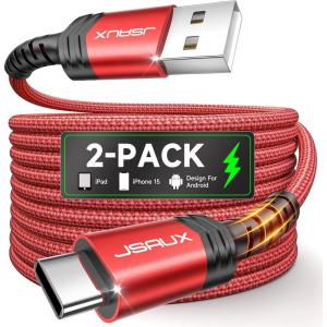 imageJSAUX USB C Cable 2Pack 66ft USB A to USB Cord Fast Charging for iPhone 17 iPhone Air iPhone 17 Pro iPhone 17 Pro Max iPhone 16iPhone 15 Series Samsung S20 S10 Note 20 10 Car Play  RedRed