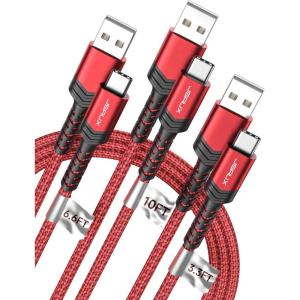 imageJSAUX USB C Cable Fast Charging 3Pack10ft66ft33ft USB A to Type C Charger Cord for iPhone 1717 Pro17 Pro Max iPhone 1616 Pro16 Pro Max Samsung Galaxy S23 S22 S20 USB C ChargerBlueRed