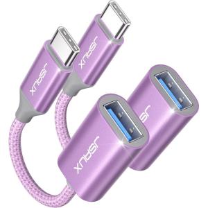 imageJSAUX USB C to USB 30 Adapter 2 Pack USB C Male to USB Female OTG Cable Adapter Compatible with MacBook ProAir iPhone 17 Pro MaxiPhone Air16e1615 Series Samsung Galaxy S25S24S23Purple