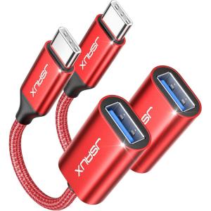 imageJSAUX USB C to USB 30 Adapter 2 Pack USB C Male to USB Female OTG Cable Adapter Compatible with MacBook ProAir iPhone 17 Pro MaxiPhone Air16e1615 Series Samsung Galaxy S25S24S23Red