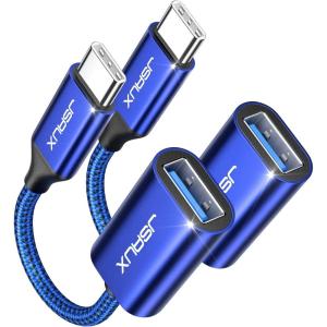 imageJSAUX USB C to USB 30 Adapter 2 Pack USB C Male to USB Female OTG Cable Adapter Compatible with MacBook ProAir iPhone 17 Pro MaxiPhone Air16e1615 Series Samsung Galaxy S25S24S23Blue