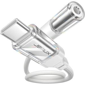 imageJSAUX USB Type C to 35mm Female Headphone Jack Adapter USB C to Aux Audio Dongle Cable Cord Compatible with iPhone 17 Pro Max16 Pro15 Samsung Galaxy S24S23S22 Ultra iPad Pro Pixel 98 GreyWhite