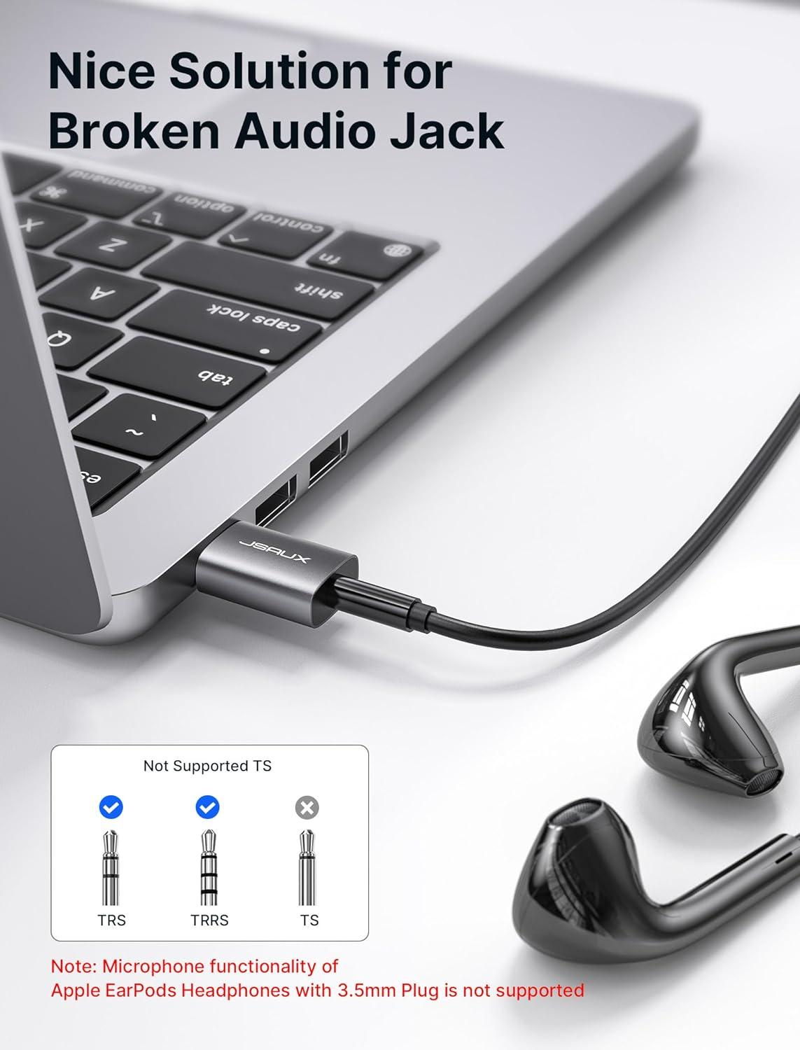 image2 Pack USB to 35mm Jack Audio Adapter JSAUX USB to Audio Aux Adapter External Stereo Sound Card TRRS Female Headset for PS4 PS5 HeadphoneMac Linux Laptop Desktops Docking StationGrey