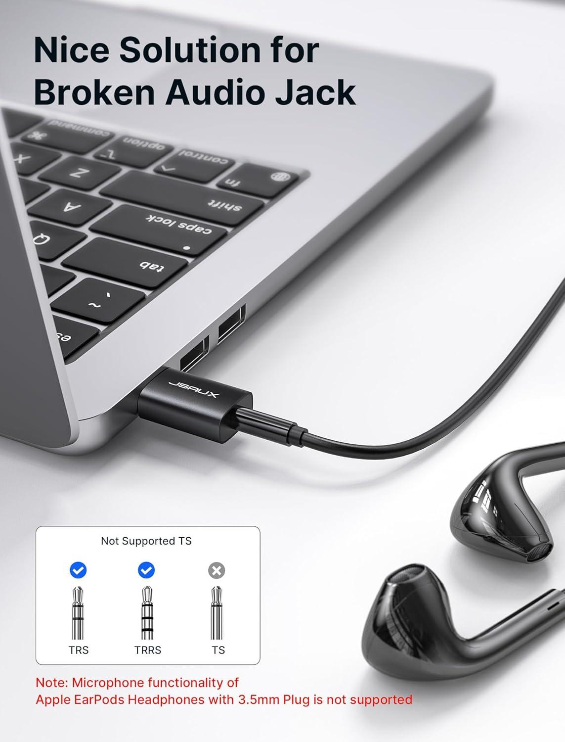 image2 Pack USB to 35mm Jack Audio Adapter JSAUX USB to Audio Aux Adapter External Stereo Sound Card TRRS Female Headset for PS4 PS5 HeadphoneMac Linux Laptop Desktops Docking Stationblack