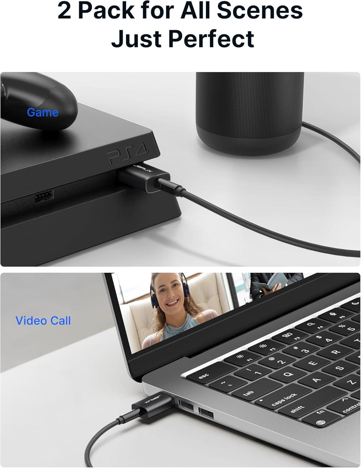 image2 Pack USB to 35mm Jack Audio Adapter JSAUX USB to Audio Aux Adapter External Stereo Sound Card TRRS Female Headset for PS4 PS5 HeadphoneMac Linux Laptop Desktops Docking Stationblack