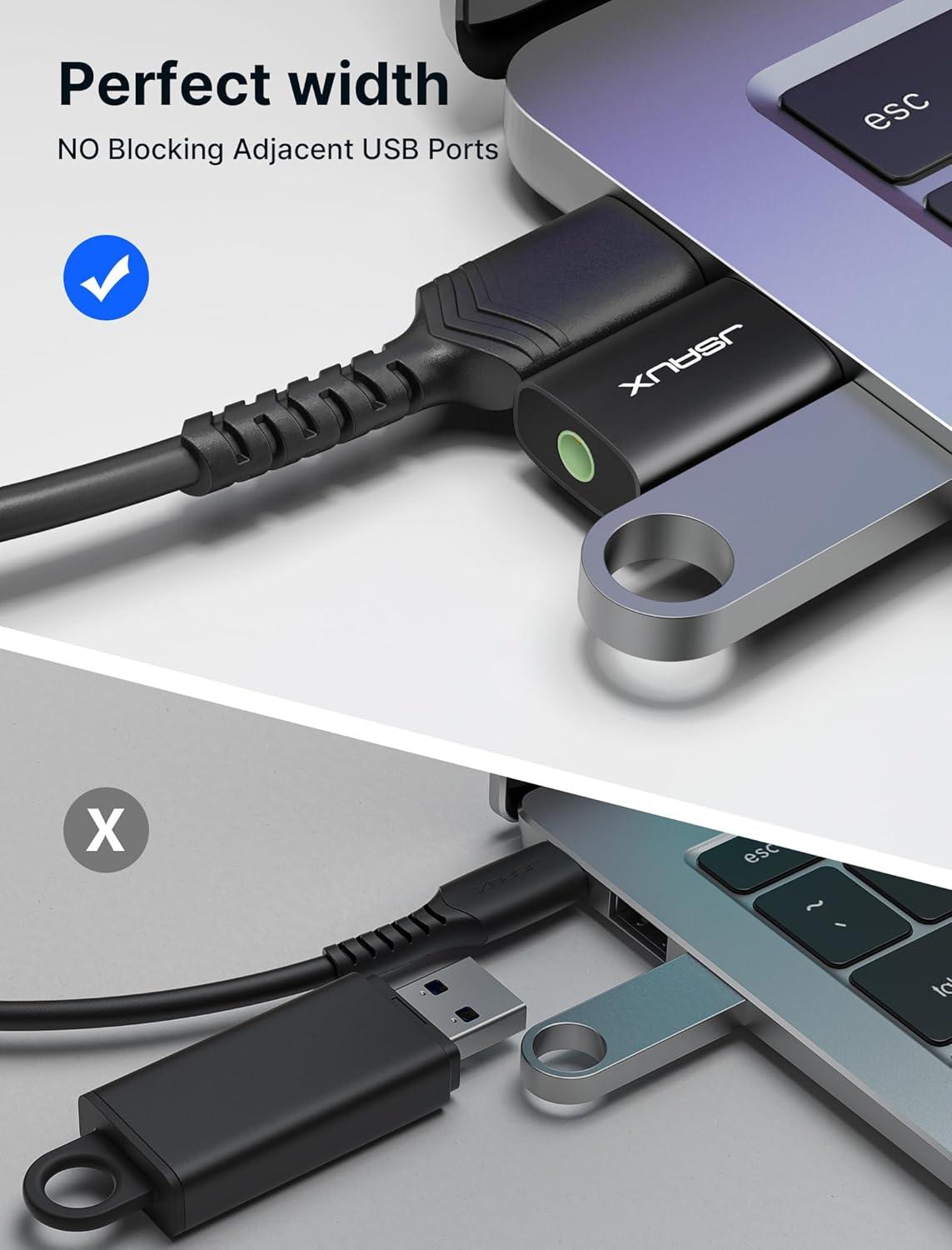 image2 Pack USB to 35mm Jack Audio Adapter JSAUX USB to Audio Aux Adapter External Stereo Sound Card TRRS Female Headset for PS4 PS5 HeadphoneMac Linux Laptop Desktops Docking Stationblack