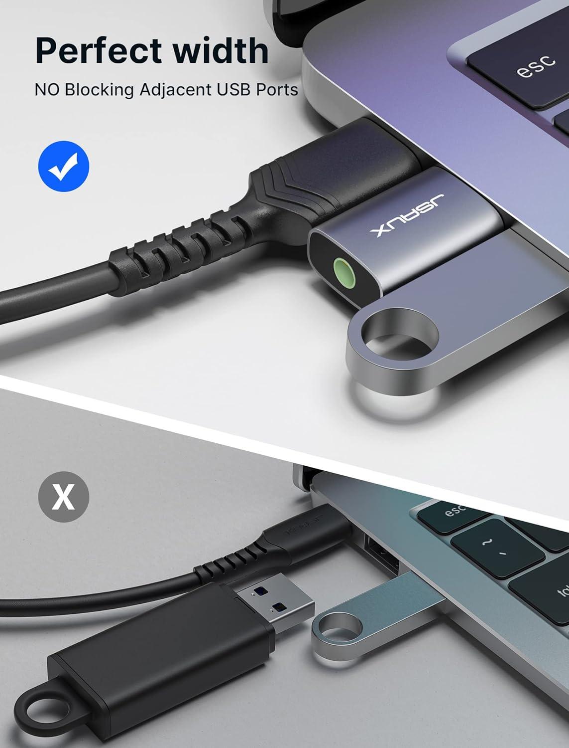 image2 Pack USB to 35mm Jack Audio Adapter JSAUX USB to Audio Aux Adapter External Stereo Sound Card TRRS Female Headset for PS4 PS5 HeadphoneMac Linux Laptop Desktops Docking StationGrey