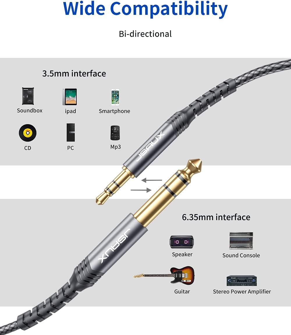 image35mm to 635mm Stereo Audio Cable JSAUX 635mm 14quot Male to 35mm 18quot Male TRS Bidirectional Stereo Audio Cable Jack 4FT for Guitar iPod Laptop Home Theater Devices Speaker and AmplifiersRedGrey