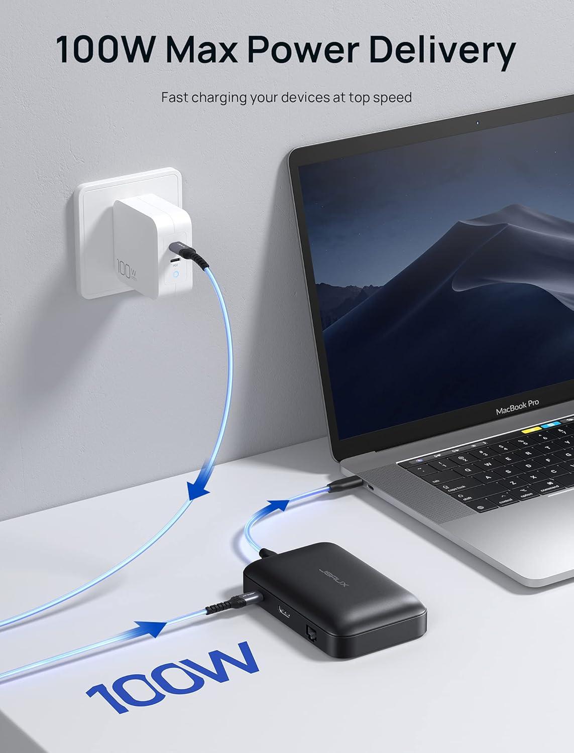 imageDocking Station JSAUX OmniCase 7in1 USB C Hub with Cable Storage Support 1000M Ethernet 4k HDMI 100W USB C PD USB 30 SDTF Card Docking Station for MacBookProAir iPad Chromebook7 in 1