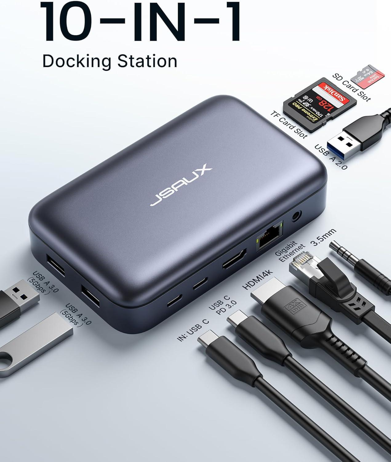 imageJSAUX 12 in 1 USB C Docking Station 3 Monitors for MacBookDellHPLenovoSteam DeckPortable Monitor Laptop Docking Station with 4K DP 4K HDMI2 100W PD USB 30 1000Mbps Ethernet SDTF10 in 1  Magnetic