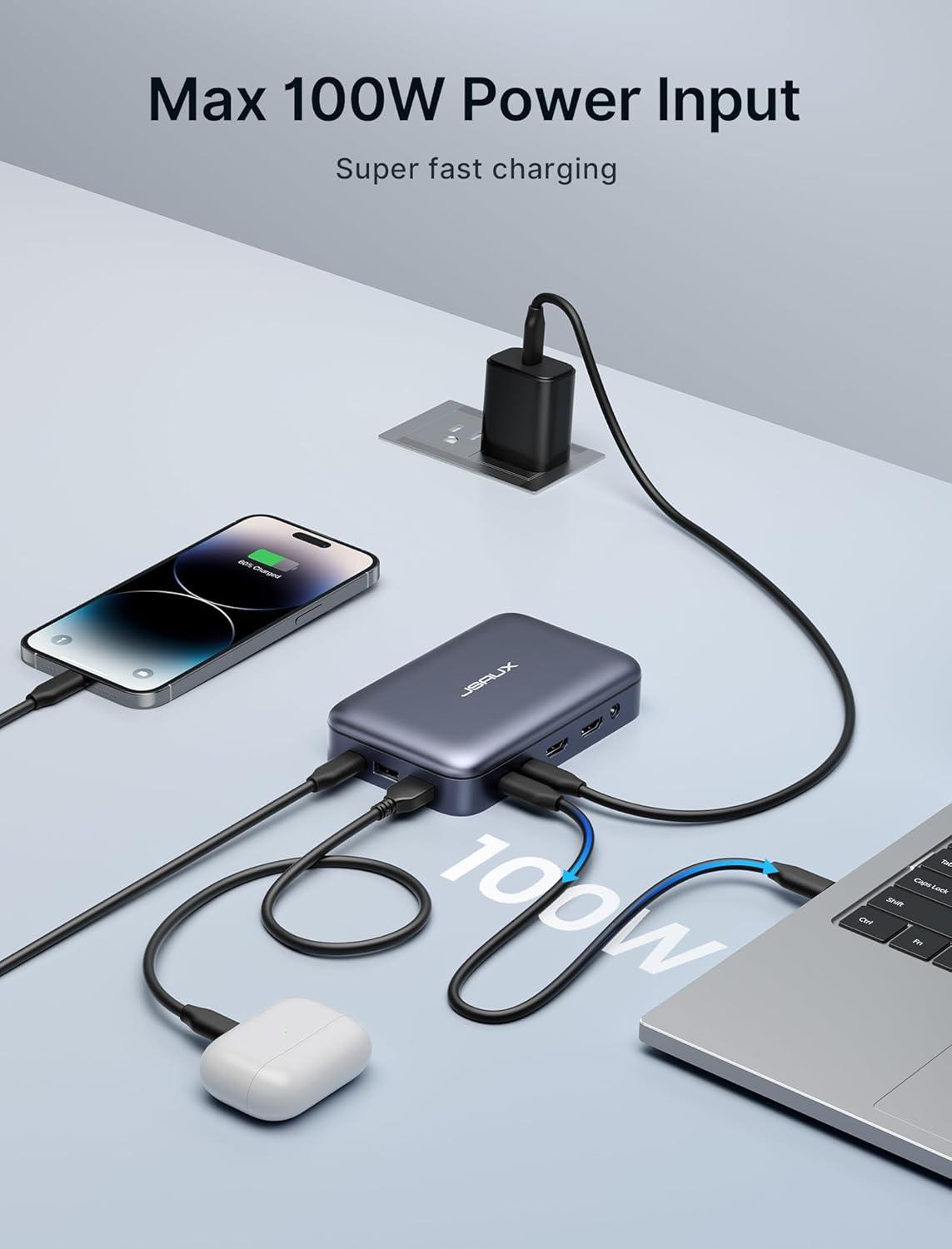 imageJSAUX 12 in 1 USB C Docking Station 3 Monitors for MacBookDellHPLenovoSteam DeckPortable Monitor Laptop Docking Station with 4K DP 4K HDMI2 100W PD USB 30 1000Mbps Ethernet SDTF12 in 1  Magnetic