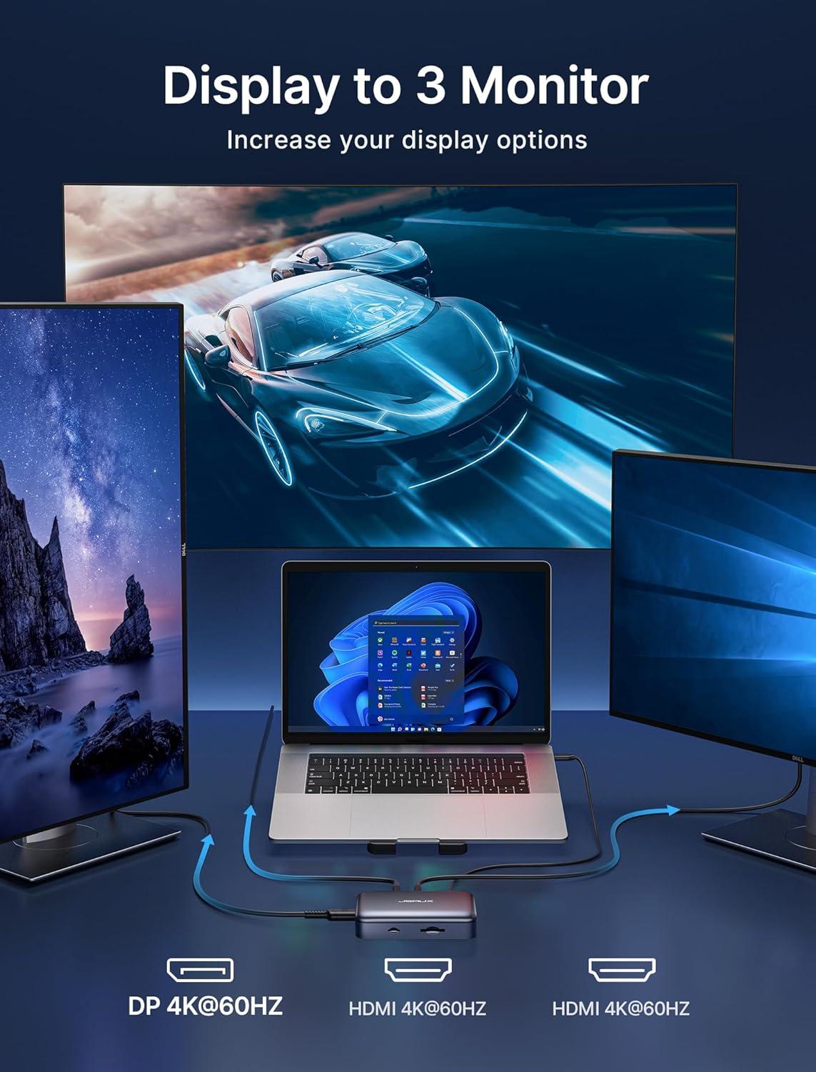 imageJSAUX 12 in 1 USB C Docking Station 3 Monitors for MacBookDellHPLenovoSteam DeckPortable Monitor Laptop Docking Station with 4K DP 4K HDMI2 100W PD USB 30 1000Mbps Ethernet SDTF12 in 1  Magnetic