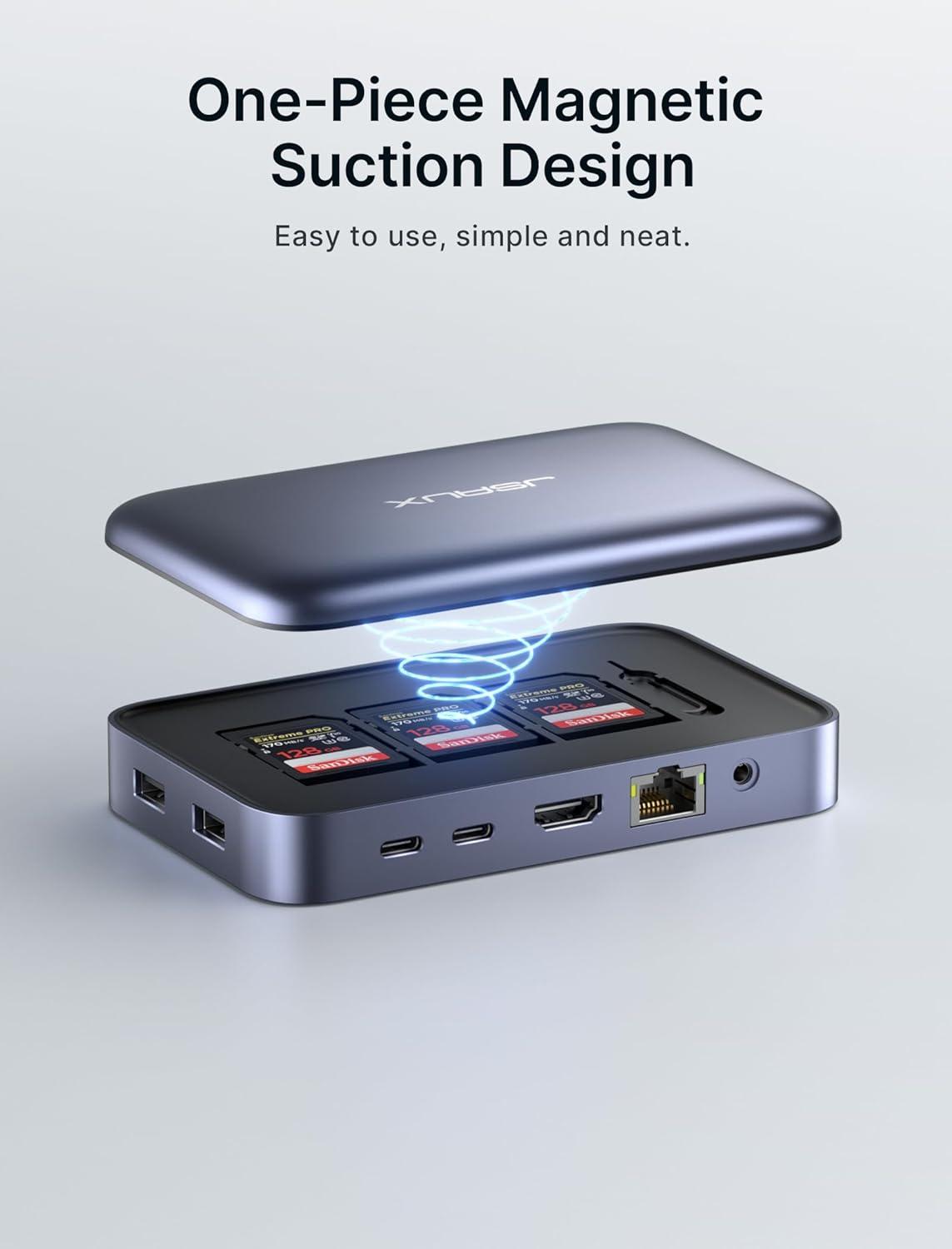 imageJSAUX 12 in 1 USB C Docking Station 3 Monitors for MacBookDellHPLenovoSteam DeckPortable Monitor Laptop Docking Station with 4K DP 4K HDMI2 100W PD USB 30 1000Mbps Ethernet SDTF10 in 1  Magnetic