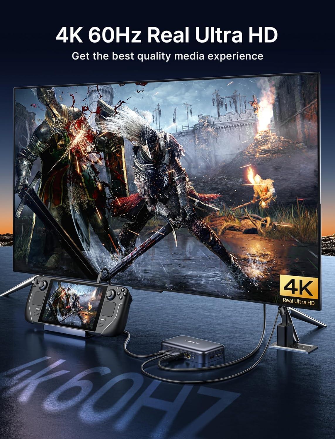 imageJSAUX 12 in 1 USB C Docking Station 3 Monitors for MacBookDellHPLenovoSteam DeckPortable Monitor Laptop Docking Station with 4K DP 4K HDMI2 100W PD USB 30 1000Mbps Ethernet SDTF10 in 1  Magnetic