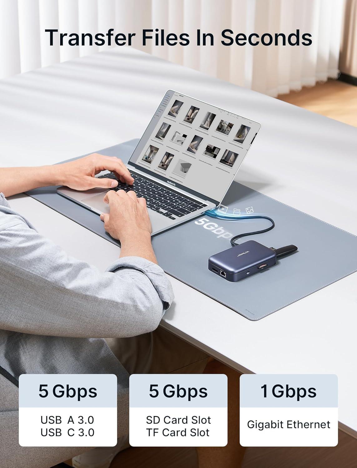 imageJSAUX 12 in 1 USB C Docking Station 3 Monitors for MacBookDellHPLenovoSteam DeckPortable Monitor Laptop Docking Station with 4K DP 4K HDMI2 100W PD USB 30 1000Mbps Ethernet SDTF12 in 1  Magnetic