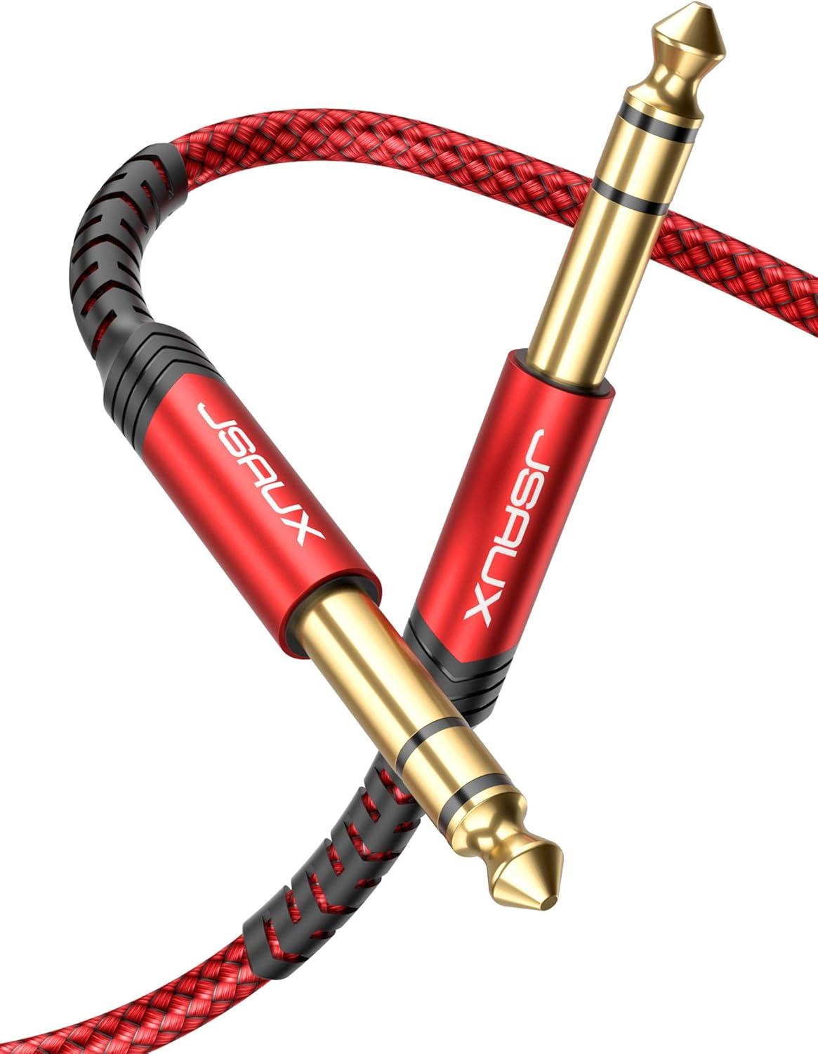 imageJSAUX 14 Inch Cable Guitar Cable 10FT Instrument Cable 635mm 14 TRS to 635mm 14 TRS Stereo Audio Cable Male to Male StraighttoStraight for Electric Guitar Bass Mandolin  Red 3MRedStraight