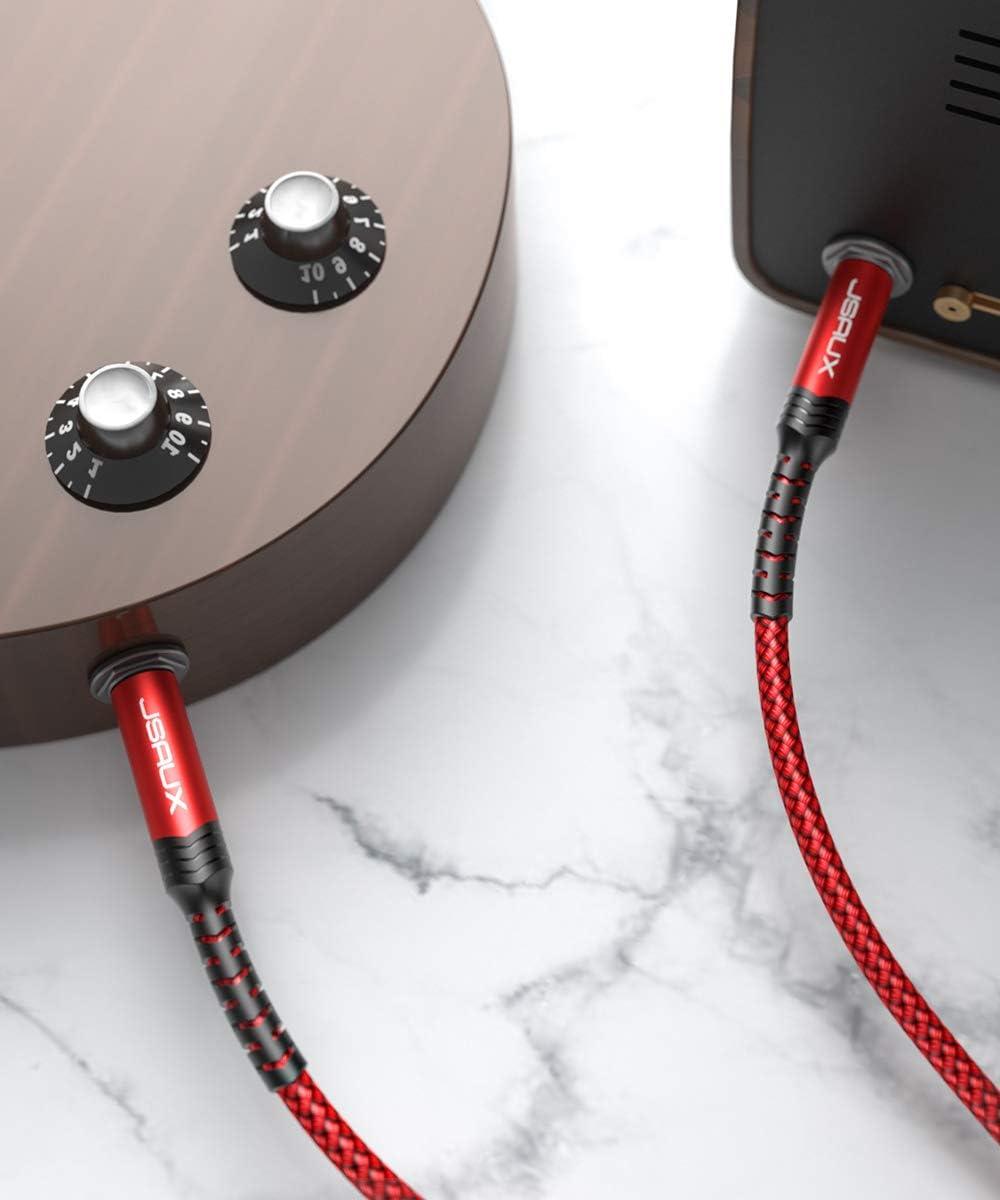 imageJSAUX 14 Inch Cable Guitar Cable 10FT Instrument Cable 635mm 14 TRS to 635mm 14 TRS Stereo Audio Cable Male to Male StraighttoStraight for Electric Guitar Bass Mandolin  Red 3MRedStraight