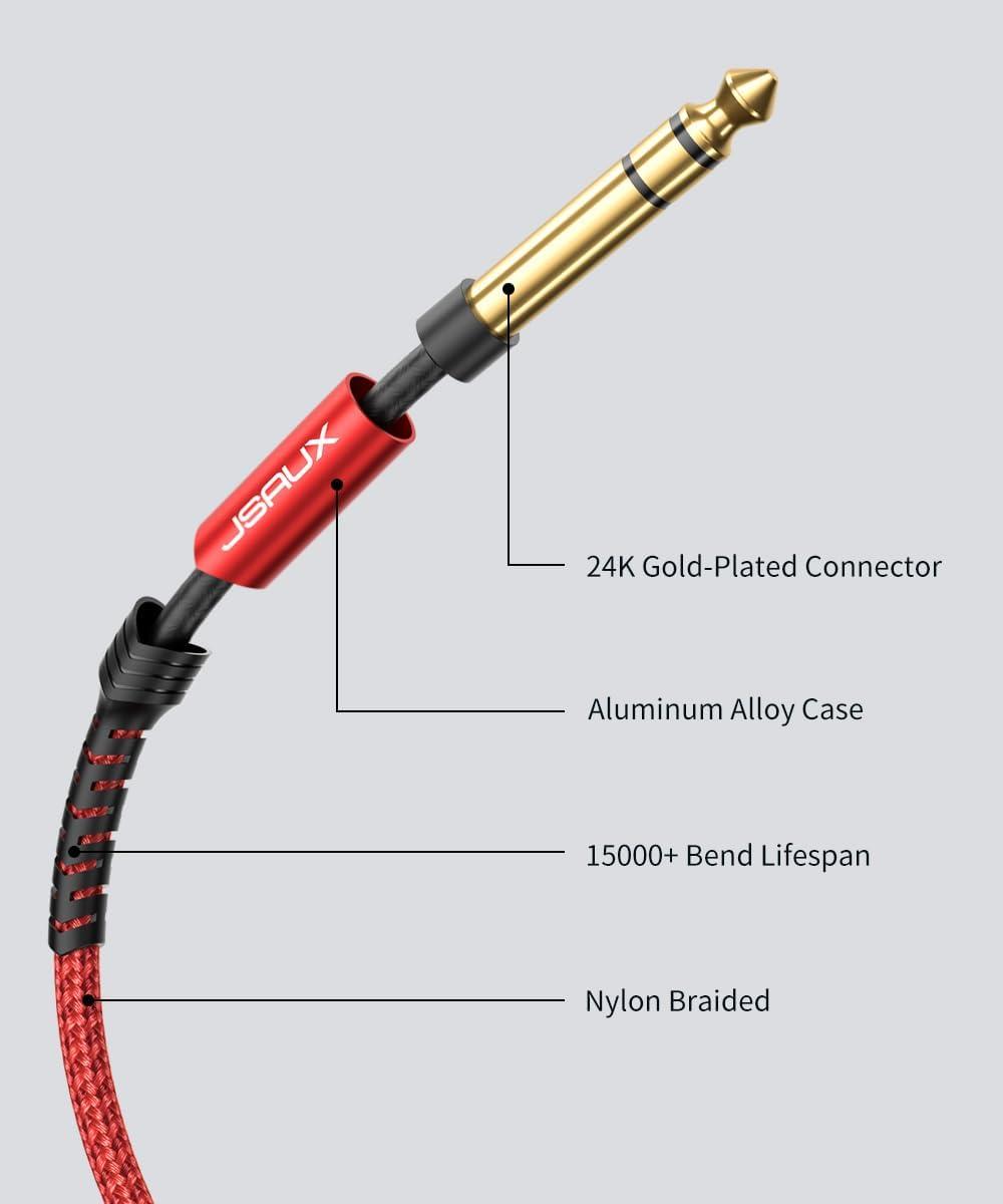 imageJSAUX 14 Inch Cable Guitar Cable 10FT Instrument Cable 635mm 14 TRS to 635mm 14 TRS Stereo Audio Cable Male to Male StraighttoStraight for Electric Guitar Bass Mandolin  Red 3MRedStraight