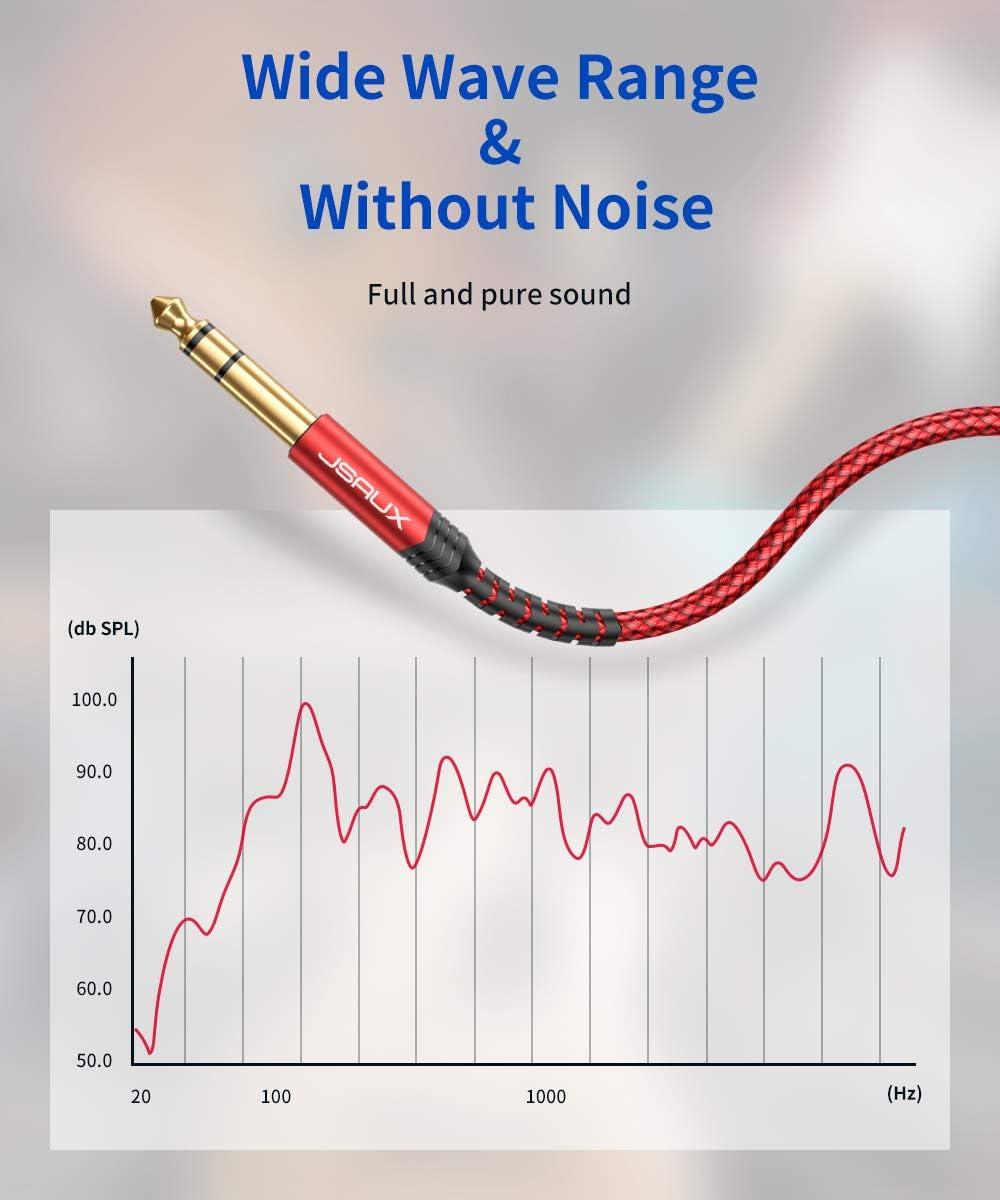 imageJSAUX 14 Inch Cable Guitar Cable 10FT Instrument Cable 635mm 14 TRS to 635mm 14 TRS Stereo Audio Cable Male to Male StraighttoStraight for Electric Guitar Bass Mandolin  Red 3MRedStraight