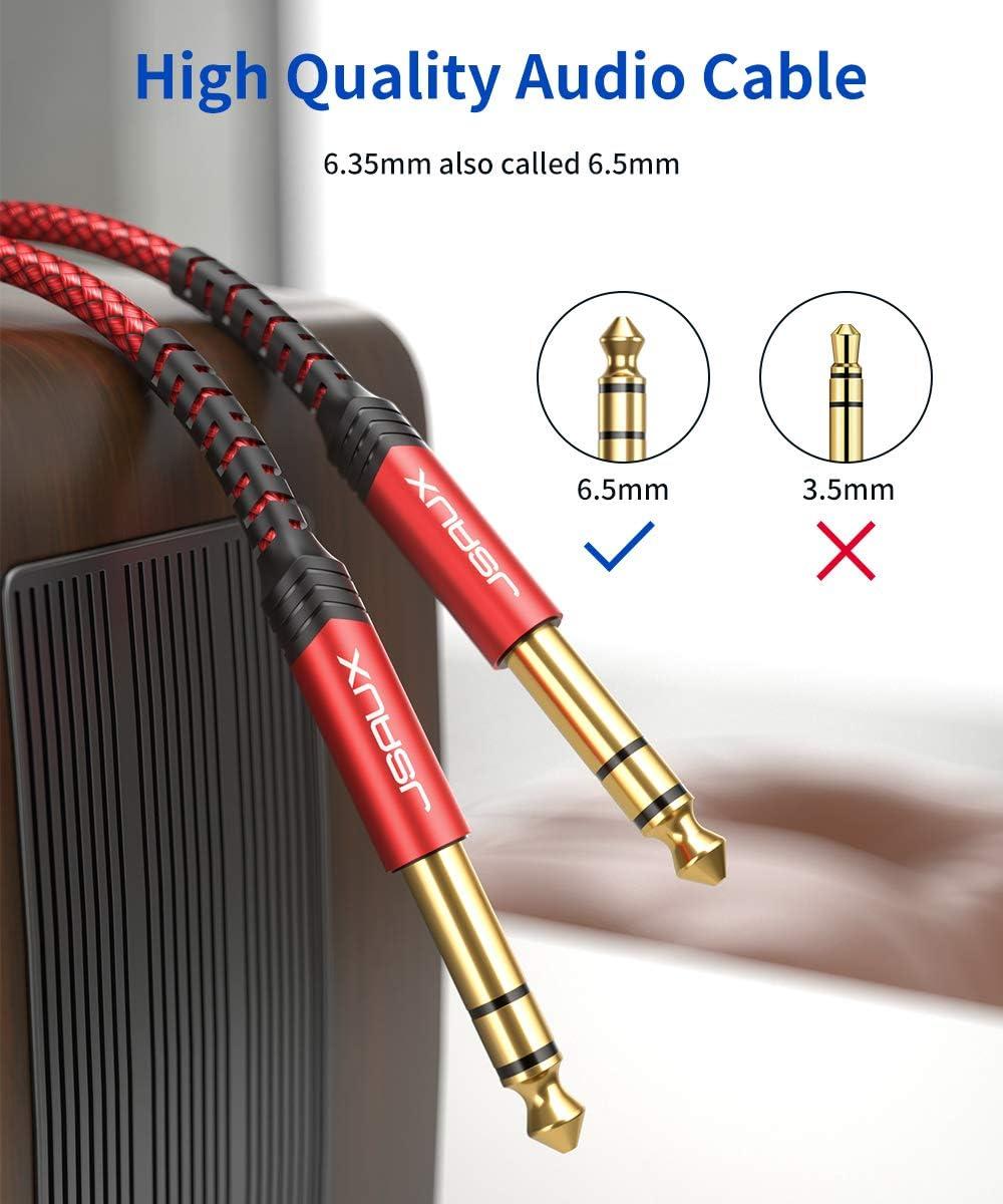 imageJSAUX 14 Inch Cable Guitar Cable 10FT Instrument Cable 635mm 14 TRS to 635mm 14 TRS Stereo Audio Cable Male to Male StraighttoStraight for Electric Guitar Bass Mandolin  Red 3MRedStraight