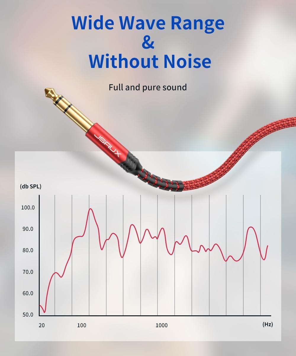 imageJSAUX 14 Inch Cable Guitar Cable 10FT Instrument Cable 635mm 14 TRS to 635mm 14 TRS Stereo Audio Cable Male to Male StraighttoStraight for Electric Guitar Bass Mandolin  Red 3MStraightRed