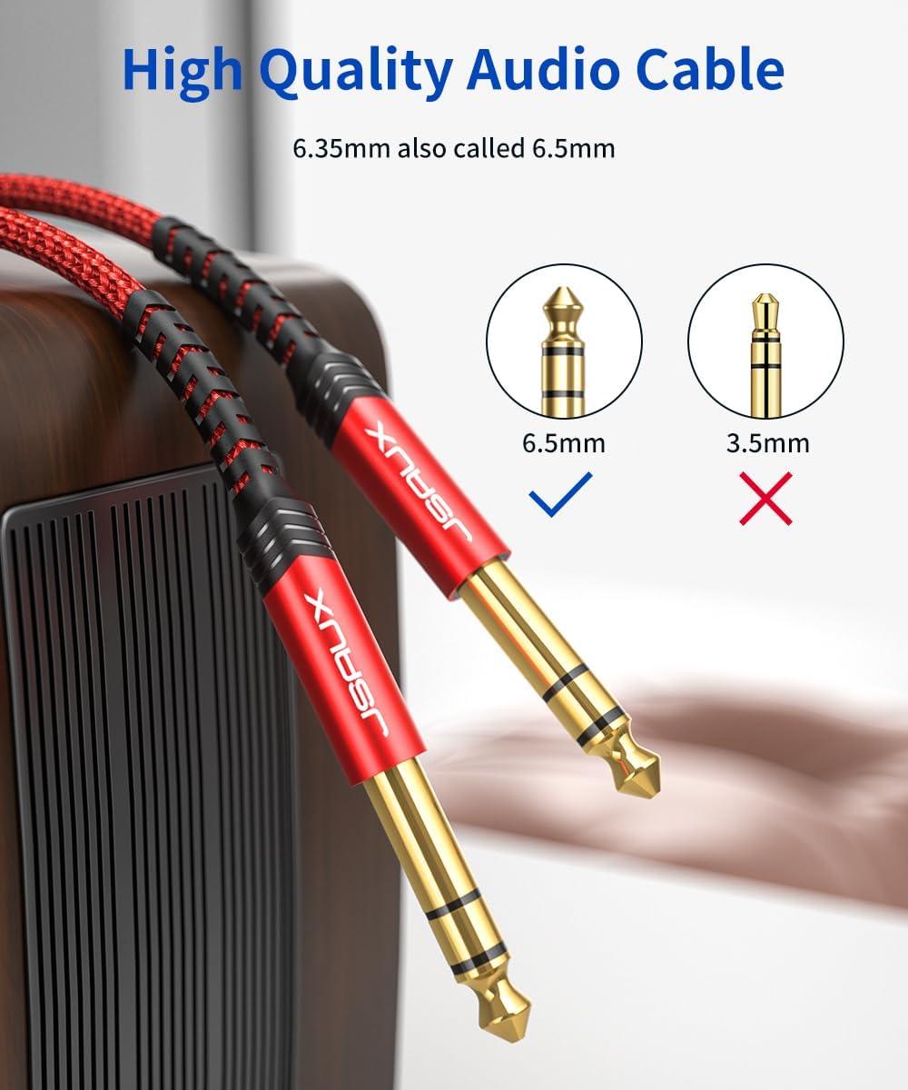 imageJSAUX 14 Inch Cable Guitar Cable 10FT Instrument Cable 635mm 14 TRS to 635mm 14 TRS Stereo Audio Cable Male to Male StraighttoStraight for Electric Guitar Bass Mandolin  Red 3MRedStraight