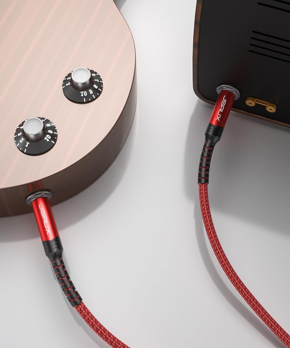 imageJSAUX 14 Inch Cable Guitar Cable 10FT Instrument Cable 635mm 14 TRS to 635mm 14 TRS Stereo Audio Cable Male to Male StraighttoStraight for Electric Guitar Bass Mandolin  Red 3MStraightRed
