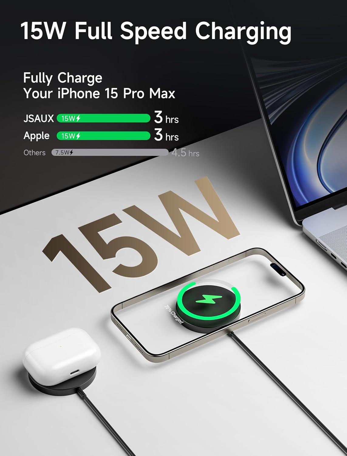 imageJSAUX 15W Magnetic Wireless Charger 2Pack Fast Charging Compatible with MagSafe Charger iPhone 17 Air Pro Max1615141312 SeriesAirpods BlackBlack