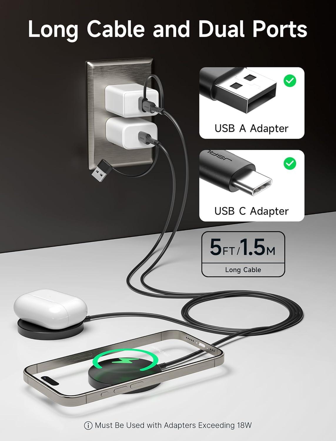imageJSAUX 15W Magnetic Wireless Charger 2Pack Fast Charging Compatible with MagSafe Charger iPhone 17 Air Pro Max1615141312 SeriesAirpods BlackBlack