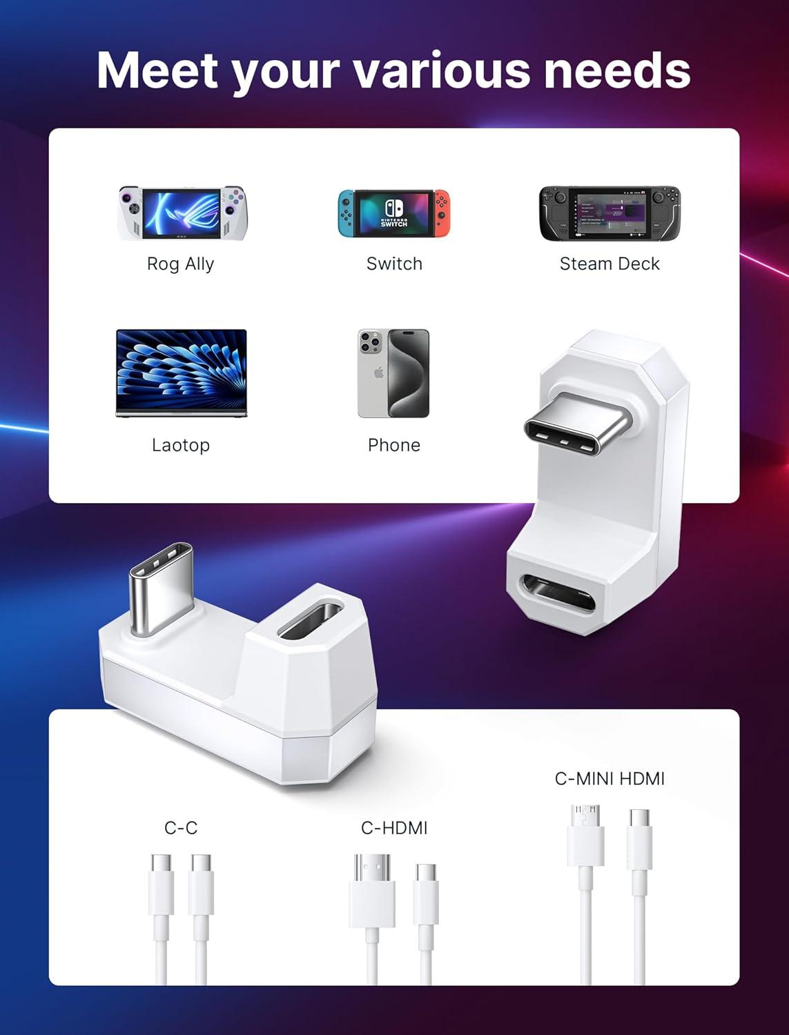 imageJSAUX 180 USB C Male to USB C Female Adapter 2 Pack 180 Degree Type C Adapter USB 40  PD 100W Compatible with Steam Deck Laptop Tablet iPhone 1516 Switch 2 not for Video and More  GreyWhite