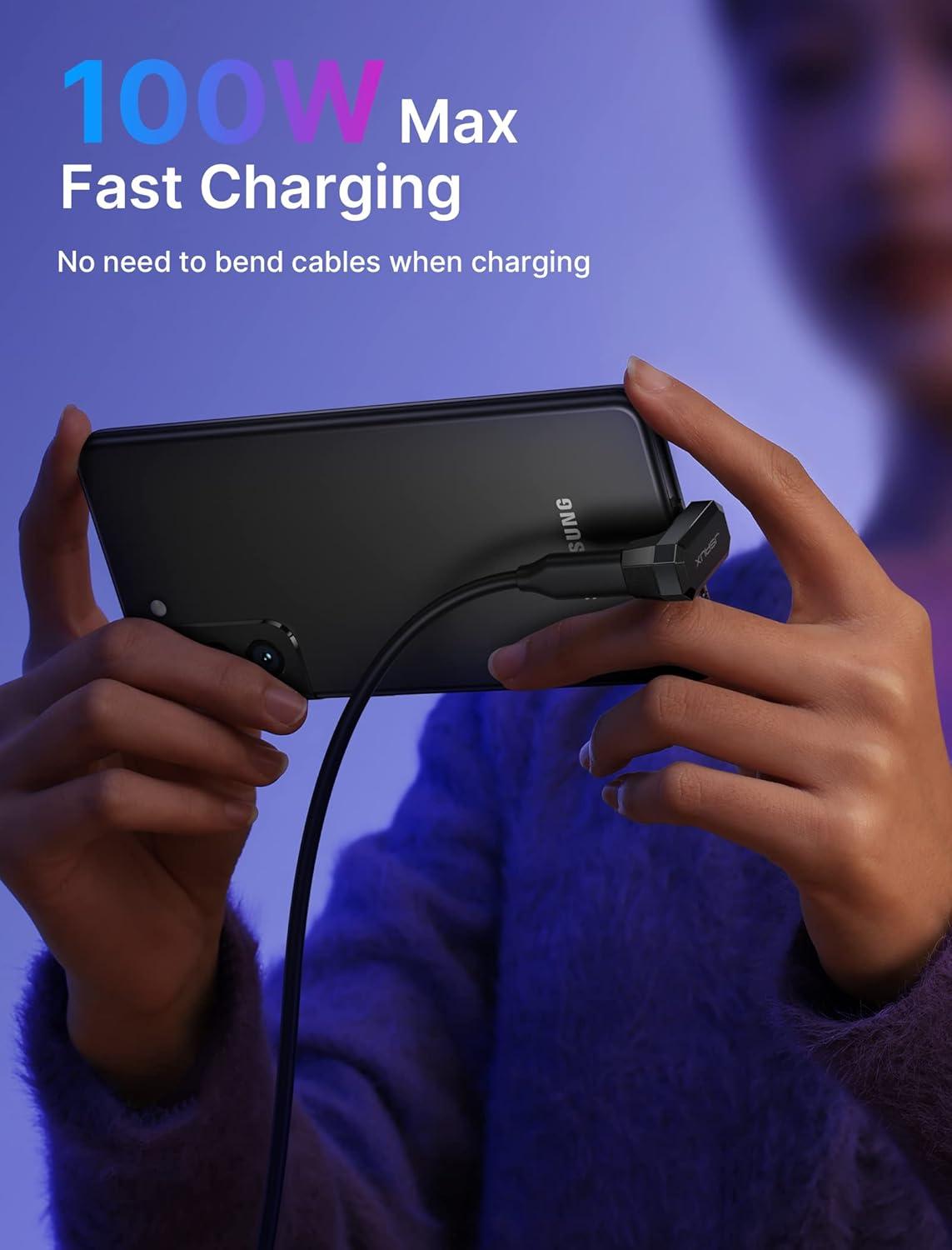 imageJSAUX 180 USB C Male to USB C Female Adapter 2 Pack 180 Degree Type C Adapter USB 40  PD 100W Compatible with Steam Deck Laptop Tablet iPhone 1516 Switch 2 not for Video and More  GreyBlack