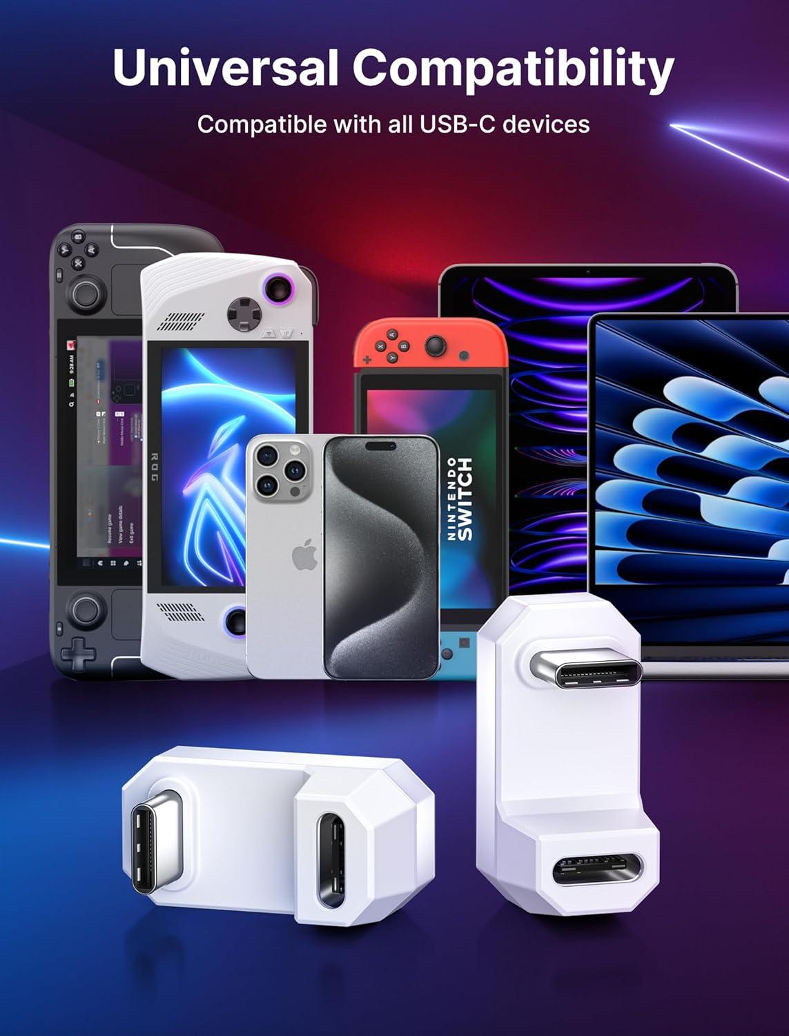 imageJSAUX 180 USB C Male to USB C Female Adapter 2 Pack 180 Degree Type C Adapter USB 40  PD 100W Compatible with Steam Deck Laptop Tablet iPhone 1516 Switch 2 not for Video and More  GreyWhite