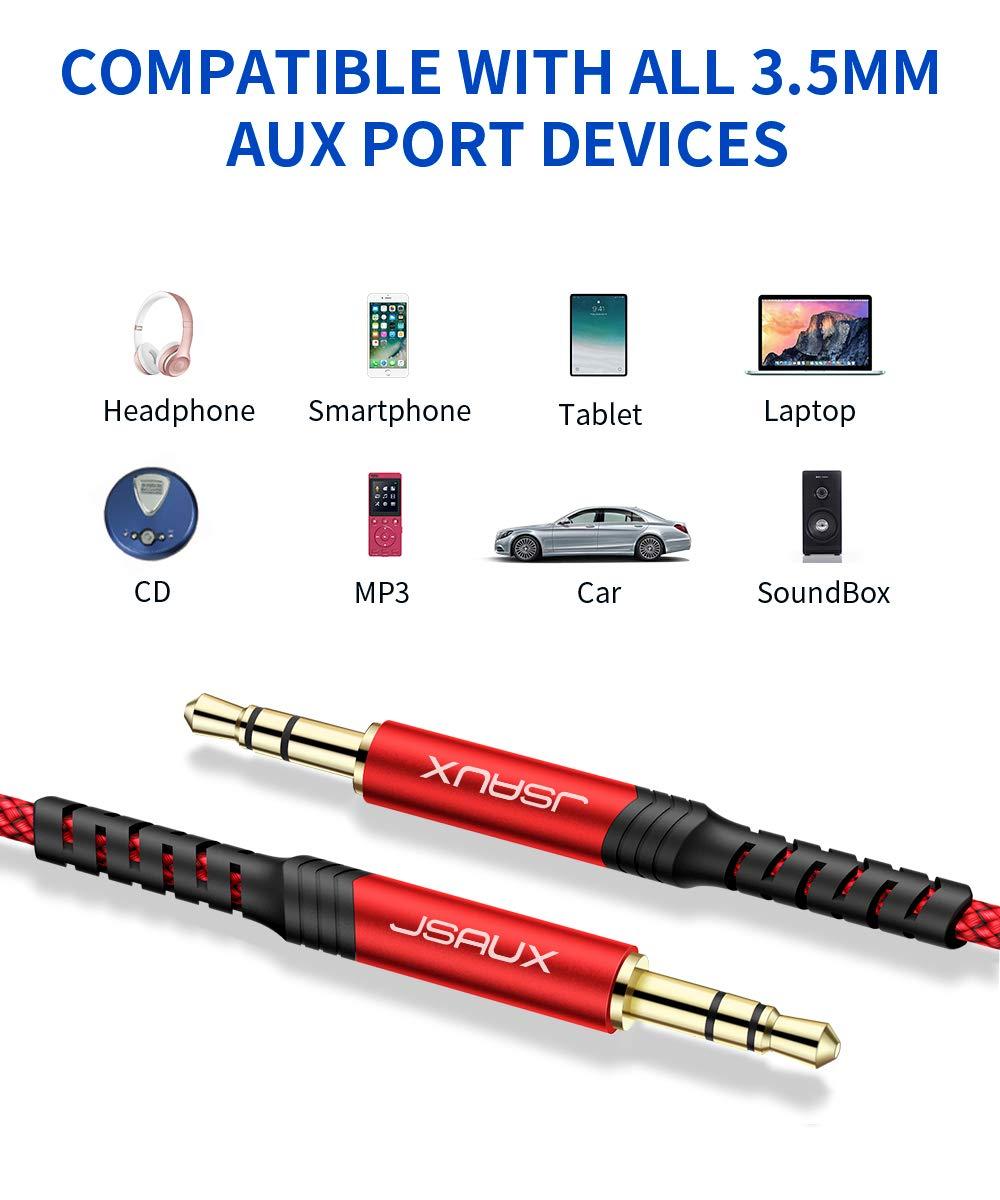 imageJSAUX 2 Pack AUX Cable 4ft12m Copper Shell HiFi Sound 35mm TRS Auxiliary Audio Cable Nylon Braided Aux Cord Compatible with CarHome StereosSpeakerHeadphonesSonyEcho DotBeats  RedRed