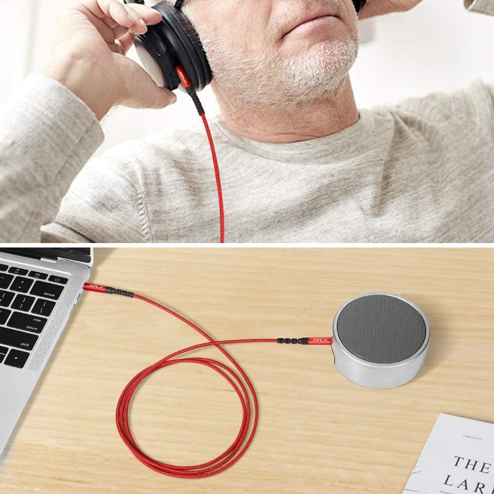 imageJSAUX 2 Pack AUX Cable 4ft12m Copper Shell HiFi Sound 35mm TRS Auxiliary Audio Cable Nylon Braided Aux Cord Compatible with CarHome StereosSpeakerHeadphonesSonyEcho DotBeats  RedRed