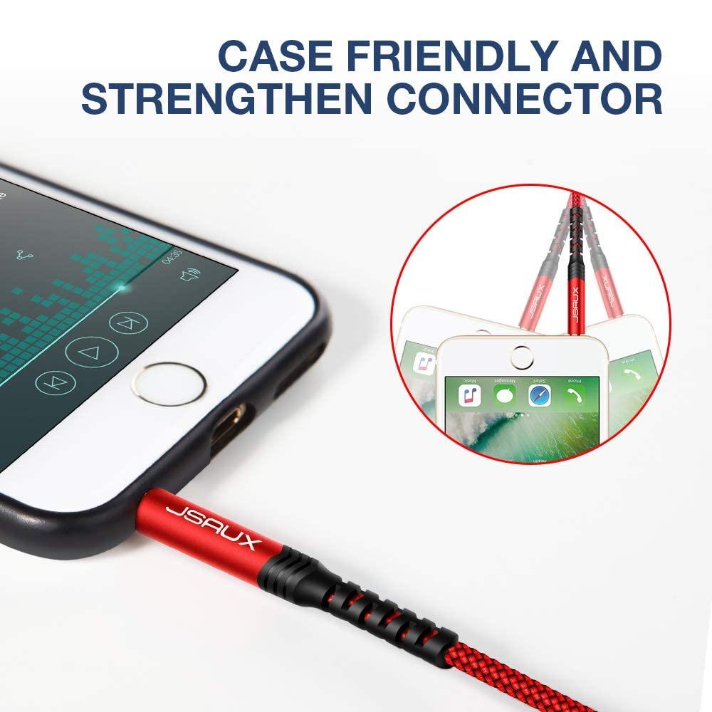 imageJSAUX 2 Pack AUX Cable 4ft12m Copper Shell HiFi Sound 35mm TRS Auxiliary Audio Cable Nylon Braided Aux Cord Compatible with CarHome StereosSpeakerHeadphonesSonyEcho DotBeats  RedRed