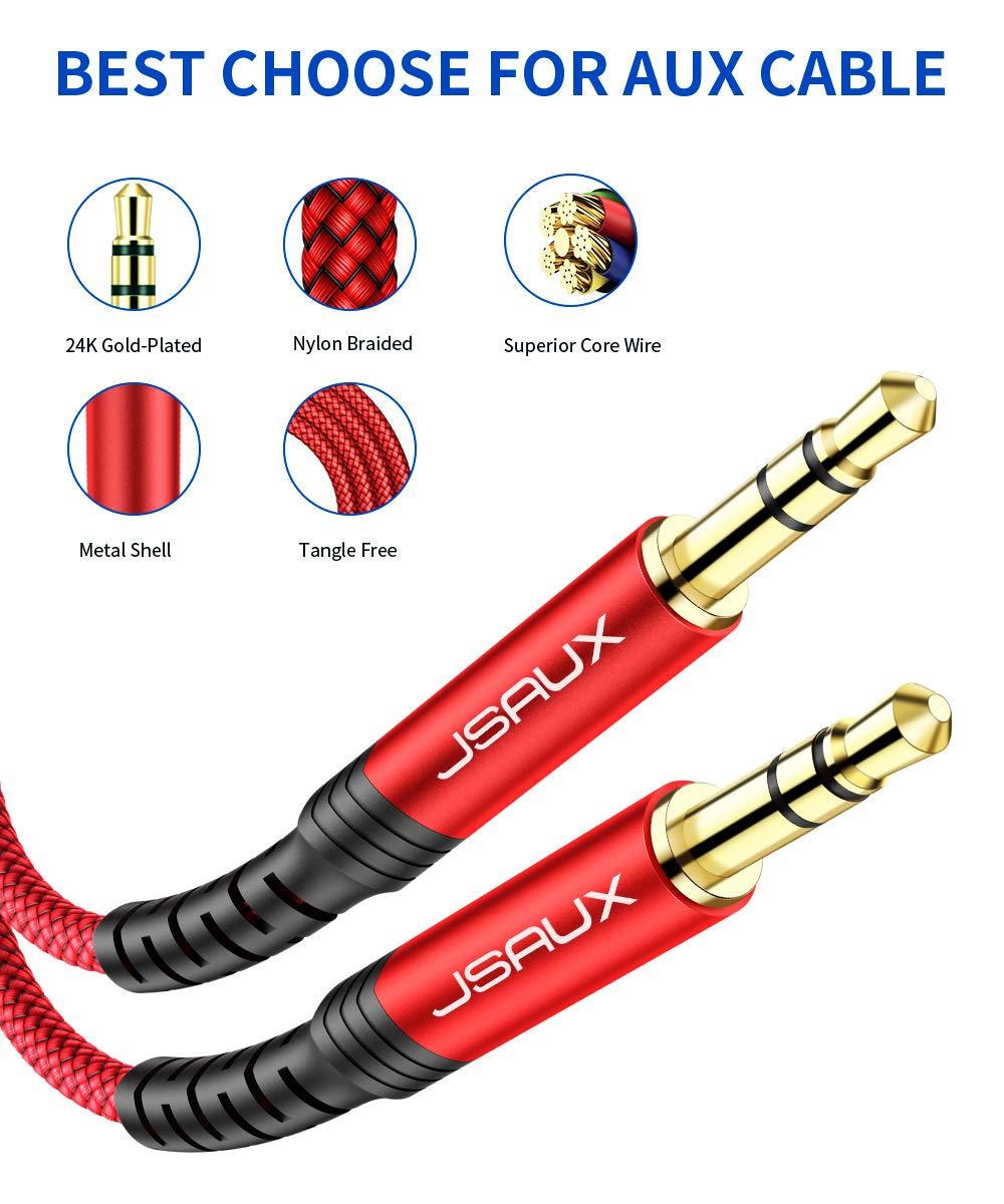 imageJSAUX 2 Pack AUX Cable 4ft12m Copper Shell HiFi Sound 35mm TRS Auxiliary Audio Cable Nylon Braided Aux Cord Compatible with CarHome StereosSpeakerHeadphonesSonyEcho DotBeats  RedRed